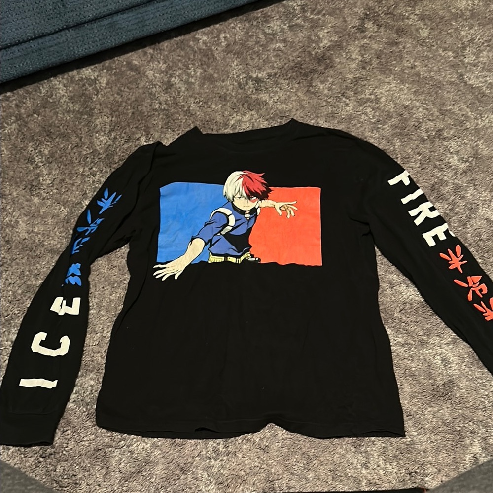 Black Long Sleeve Kids Shirt with Anime Graphic